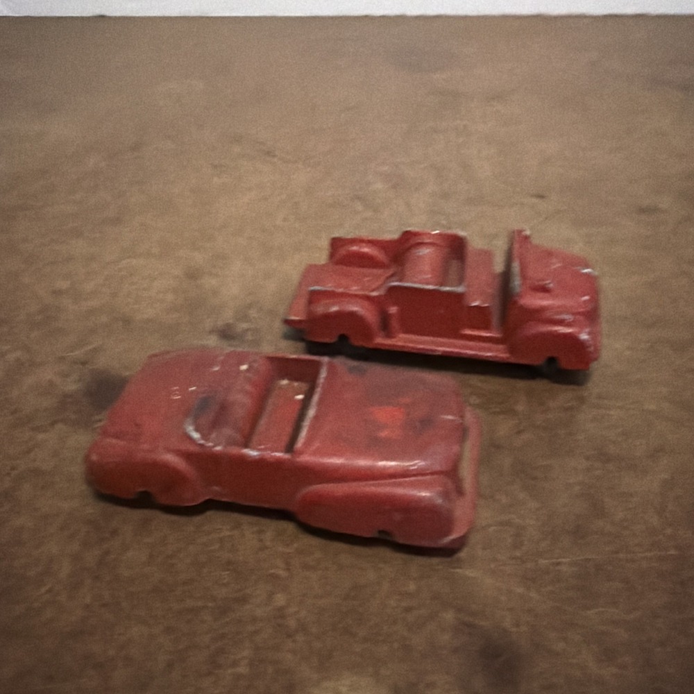 Lot Of 2 Vintage Aluminum Slik Toys 9700 Red Fire Truck 9701 Car 1950s Lansing